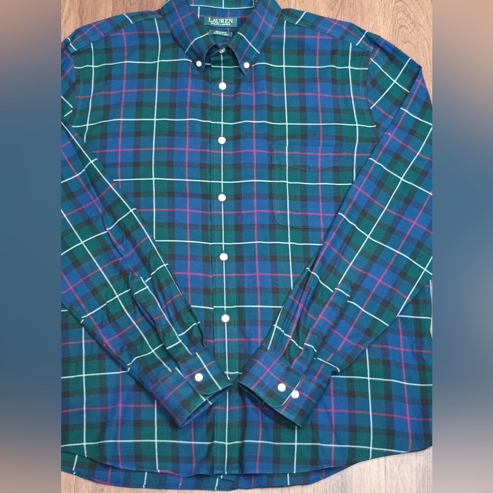 Lauren Ralph Lauren Plaid collar Button Down Shirt XL Stretch fabric A-157